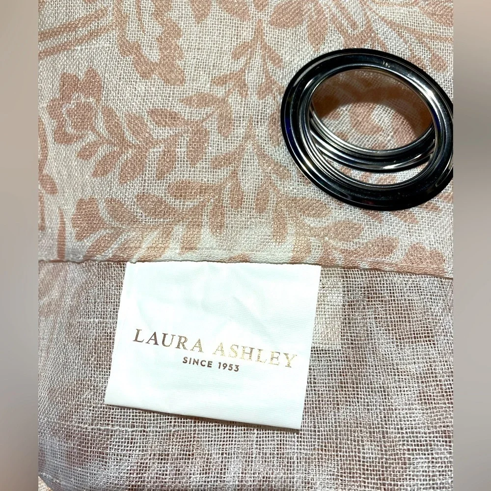 Laura Ashley Grommet Top Taupe White Floral Sheer Curtain Panel Pair 38